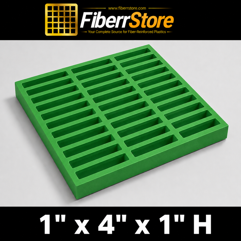 Grating - Standard, Profile: 1" x 4" x 1" H, Size: 4' W x 8' L, Fire Retardant: Yes, Color: RAL6032-SignalGreen, Resin: ISO