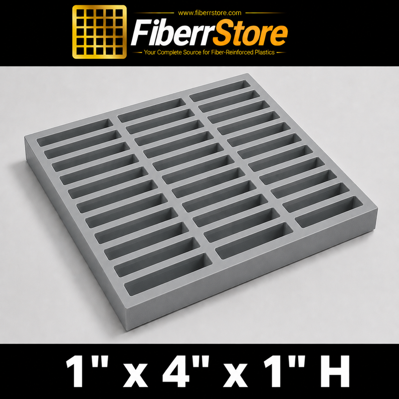 Grating - Standard, Profile: 1" x 4" x 1" H, Size: 4' W x 8' L, Fire Retardant: Yes, Color: RAL7004-SignalGrey, Resin: ISO