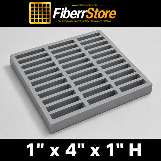 Grating - Standard, Profile: 1" x 4" x 1" H, Size: 4' W x 8' L, Fire Retardant: Yes, Color: RAL7004-SignalGrey, Resin: ISO