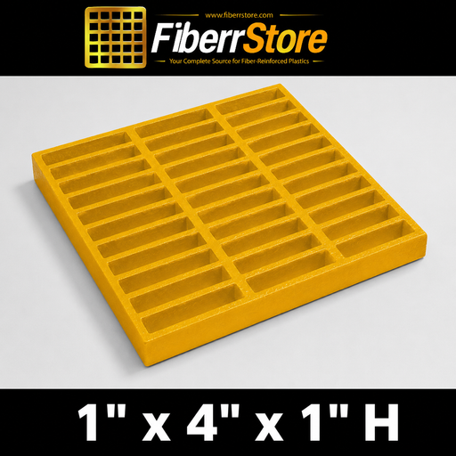 Grating - Standard, Profile: 1" x 4" x 1" H, Size: 4' W x 8' L, Fire Retardant: Yes, Color: RAL1003-SignalYellow, Resin: ISO