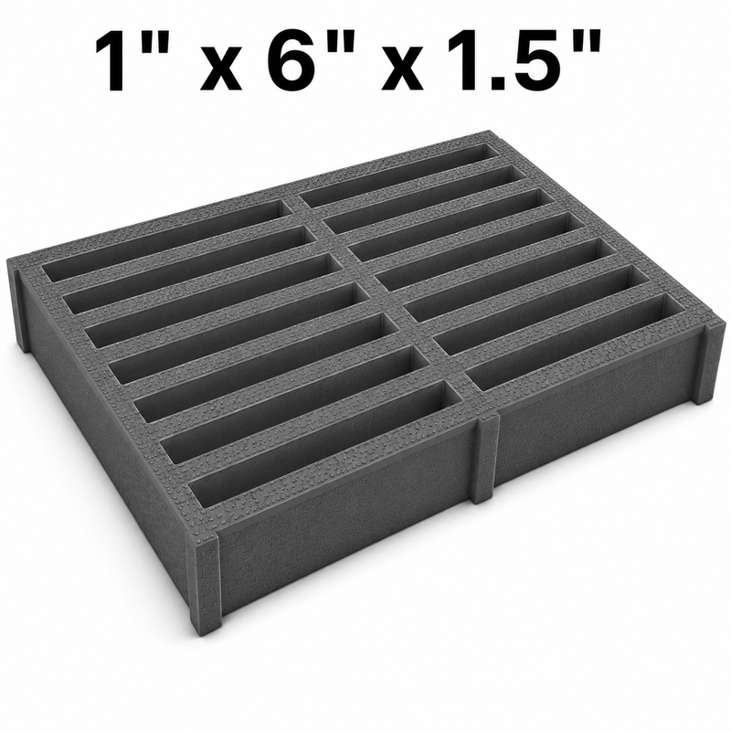 Grating - Standard, Profile: 1" x 6" x 1.5" H, Size: 4' W x 8' L, Fire Retardant: Yes, Color: RAL7012-BasaltGrey, Resin: ISO