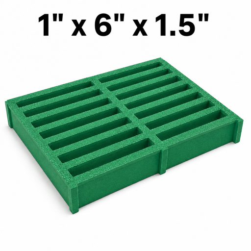 Grating - Standard, Profile: 1" x 6" x 1.5" H, Size: 4' W x 8' L, Fire Retardant: Yes, Color: RAL6032-SignalGreen, Resin: ISO