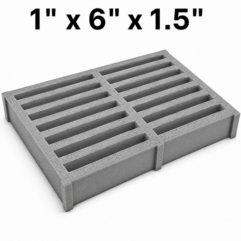 Grating - Standard, Profile: 1" x 6" x 1.5" H, Size: 4' W x 8' L, Fire Retardant: Yes, Color: RAL7004-SignalGrey, Resin: ISO