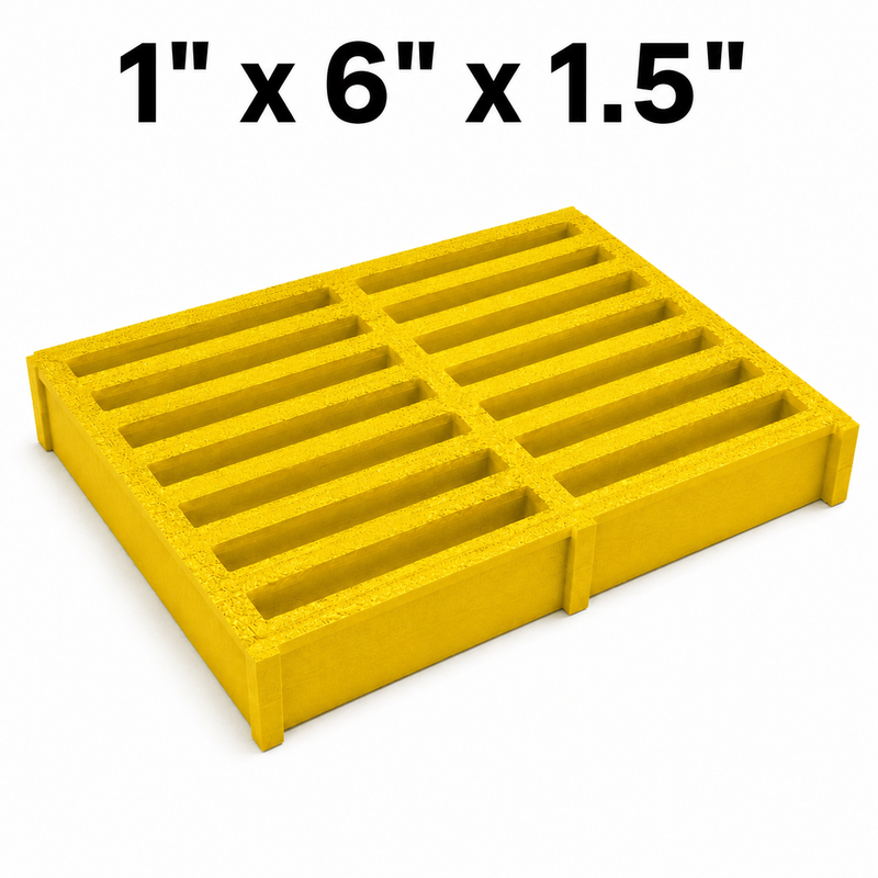 Grating - Standard, Profile: 1" x 6" x 1.5" H, Size: 4' W x 8' L, Fire Retardant: Yes, Color: RAL1003-SignalYellow, Resin: ISO