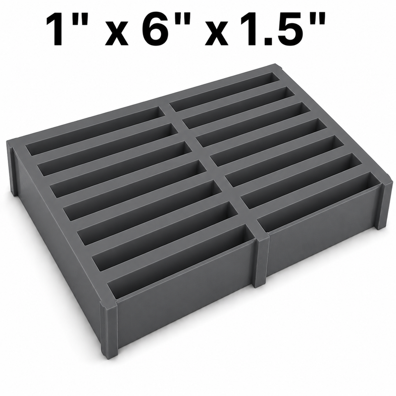 Grating - Standard, Profile: 1" x 6" x 1.5" H, Size: 4' W x 8' L, Fire Retardant: Yes, Grit: No, Color: RAL7012-BasaltGrey, Resin: ISO