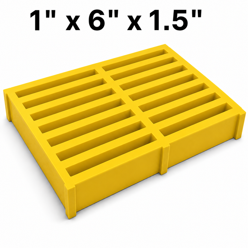 Grating - Standard, Profile: 1" x 6" x 1.5" H, Size: 4' W x 8' L, Fire Retardant: Yes, Color: RAL1003-SignalYellow, Resin: ISO