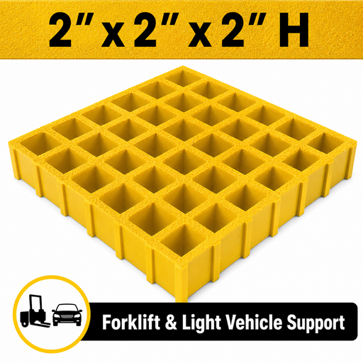 Grating - Standard, Profile: 2" x 2" x 2" H, Size: 4' W x 8' L, Fire Retardant: Yes, Color: RAL1003-SignalYellow, Resin: ISO