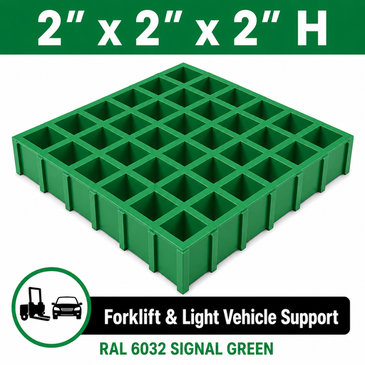 Grating - Standard, Profile: 2" x 2" x 2" H, Size: 4' W x 8' L, Fire Retardant: Yes, Color: RAL6032-SignalGreen, Resin: ISO