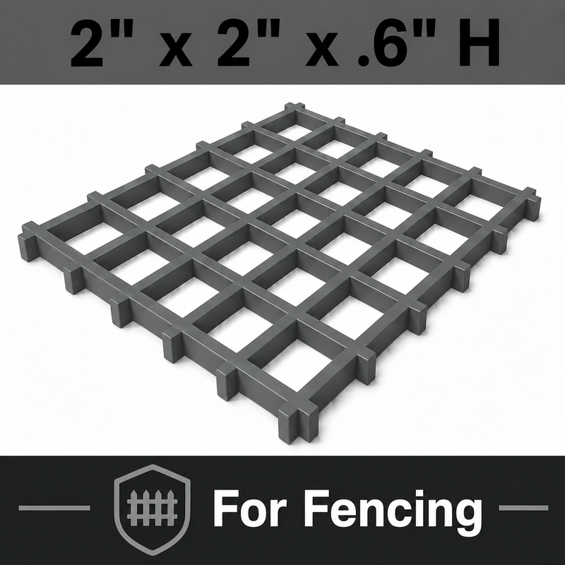 Grating - Square Fencing, Profile: 2" x 2" x 0.6" H, Size: 4' W x 8' L, Fire Retardant: Yes, Grit: No, Color: RAL7012-BasaltGrey, Resin: ISO