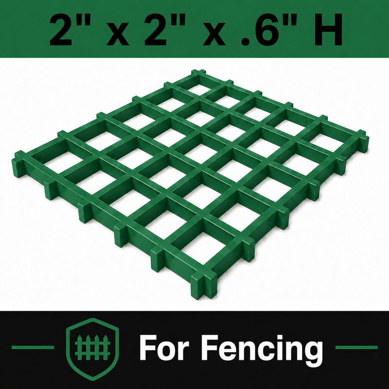 Grating - Square Fencing, Profile: 2" x 2" x 0.6" H, Size: 4' W x 8' L, Fire Retardant: Yes, Grit: No, Color: RAL6032-SignalGreen, Resin: ISO
