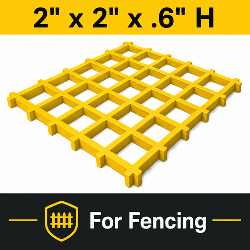 Grating - Square Fencing, Profile: 2" x 2" x 0.6" H, Size: 4' W x 8' L, Fire Retardant: Yes, Color: RAL1003-SignalYellow, Resin: ISO