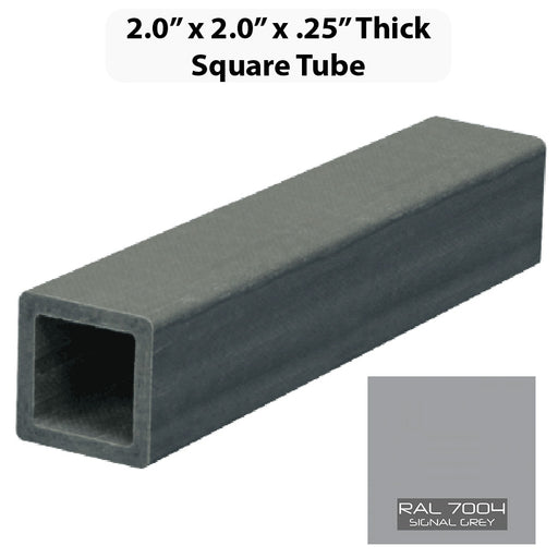 Pultruded - Square Tube, Profile: 2" W x 2" H x 0.25" T, Size: 10' L, Fire Retardant: Yes, Color: RAL7004-SignalGrey, Resin: ISO