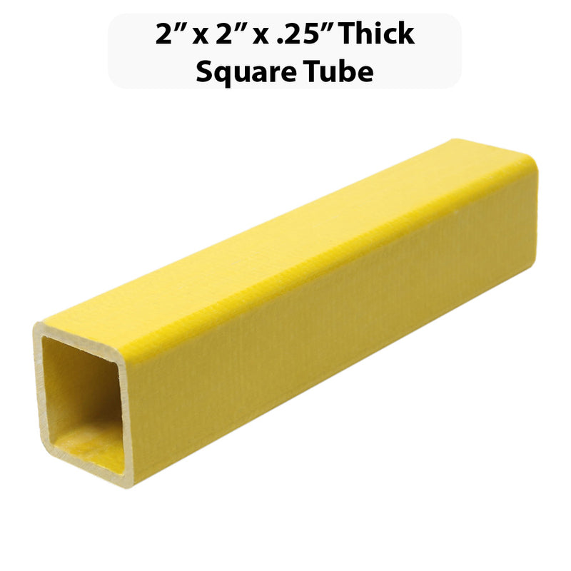 Pultruded - Square Tube, Profile: 2" W x 2" H x 0.25" T, Size: 10' L, Fire Retardant: Yes, Color: RAL1023-TrafficYellow, Resin: ISO
