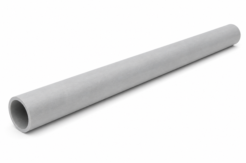 Fiberglass FRP Pultruded Round Tube, 2" W x 0.25" T, 10' L, Fire Retardant, RAL7004 Signal Grey, ISO Resin