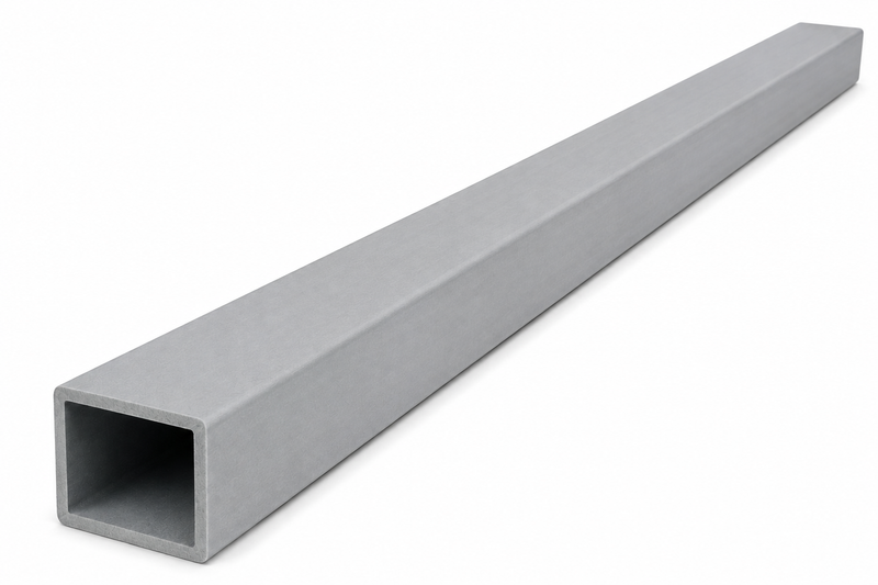 Fiberglass FRP Pultruded Square Tube, 2" W x 2" H x 0.25" T, 10' L, Fire Retardant, RAL7004 Signal Grey, ISO Resin